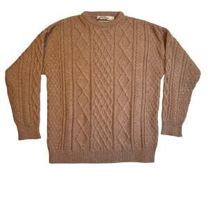 Aran Crafts Ireland Fisherman Sweater Mens Large Brown Cable Knit Wool Cashmere